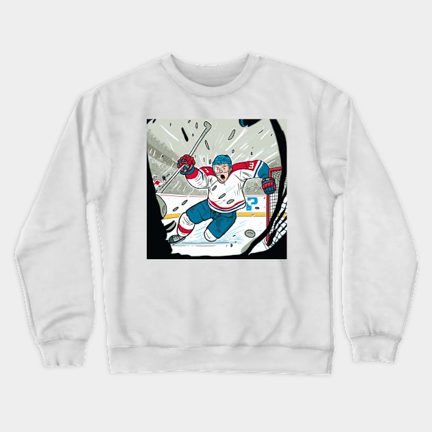 Super star hockey player scoring a goal Crewneck Sweatshirt by Liana Campbell